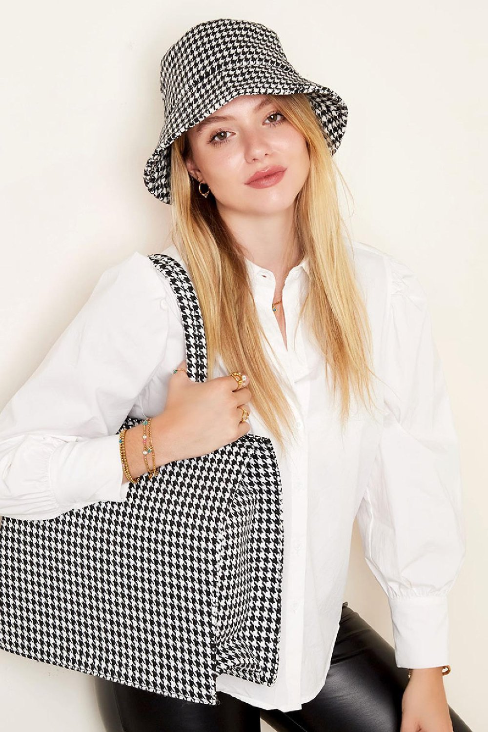 Bucket hat checkered Black & White Polyester h5Picture3